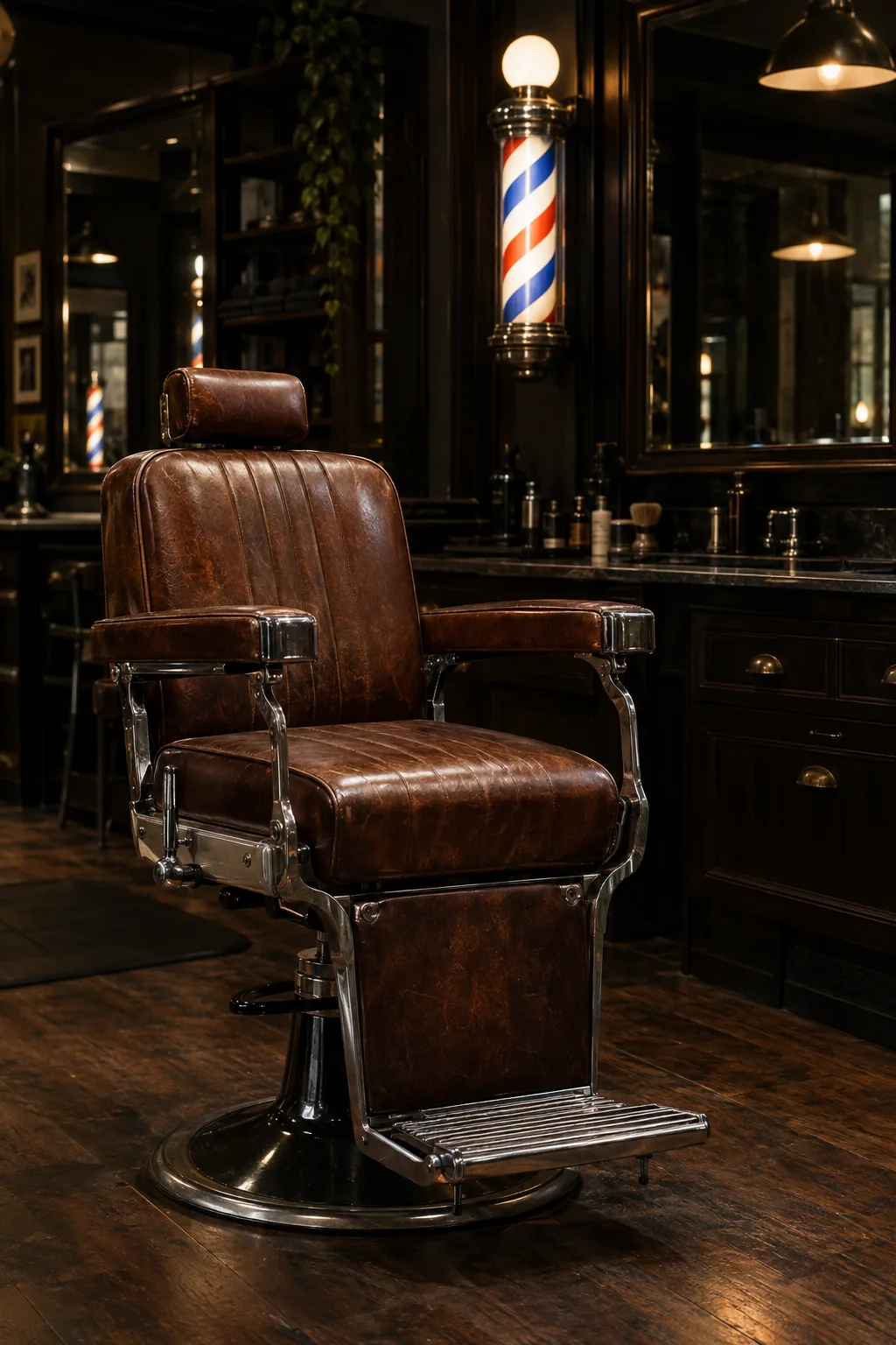 Fauteuil de barbier traditionnel dans le salon de Karim