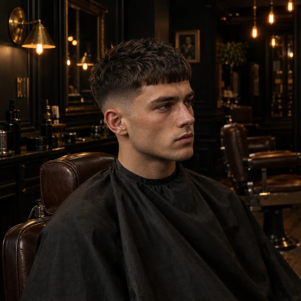 Jeune homme avec une coupe courte texturée et une frange