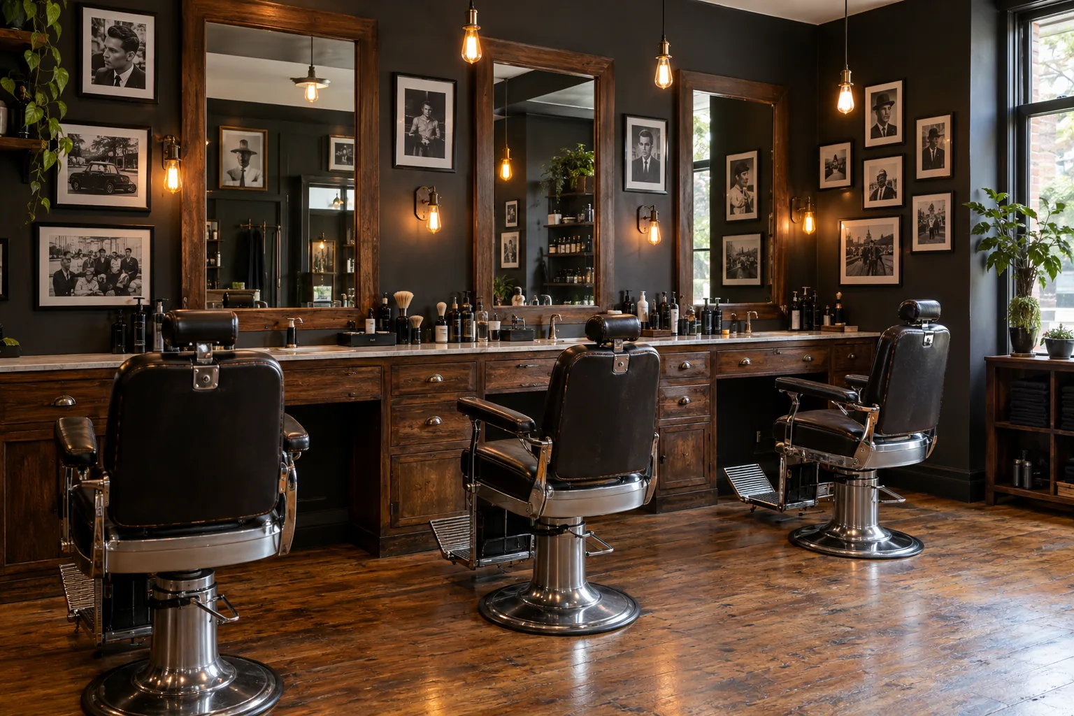 Les fauteuils et le comptoir du salon, lumière chaude