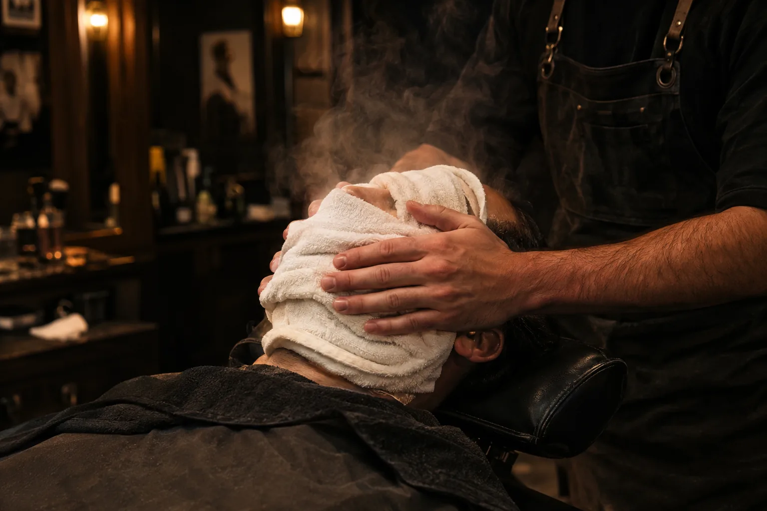 Serviette chaude posée avant la taille de barbe